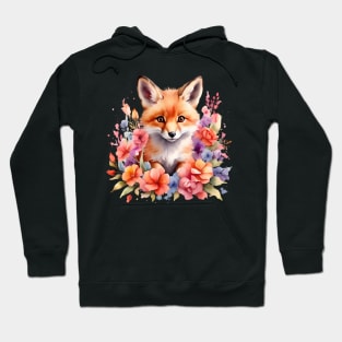 A red fox decorated with beautiful watercolor flowers Hoodie